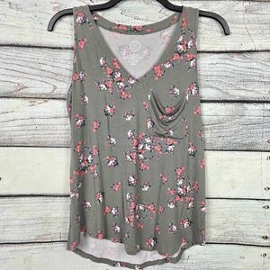 Maurices 24/7 Olive Green Floral Tank Top Medium